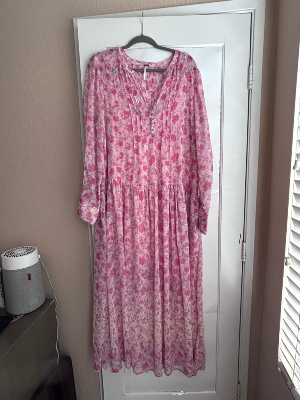 Free People Pink Floral Button-Front Maxi Dress